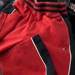 Vintage Tommy Hilfiger Red & Navy Kids Sweatpants with Contrast Piping size 5